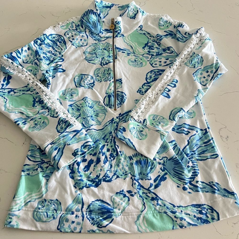 Lilly Pulitzer Blue and Green Patterned quarter zipper